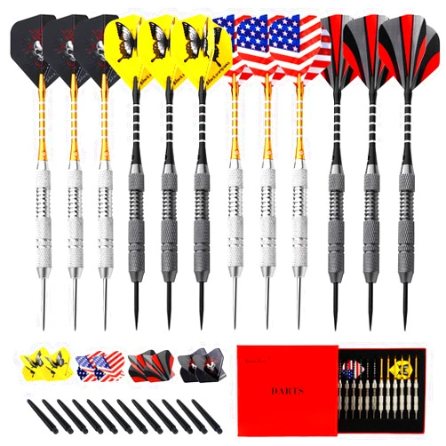 Rose Kuli Steel Tip Darts Set, 12 Pack 24 Grams Professional Metal Dart Set with 20 Flights(4 Style) + 12 Aluminium Shaft