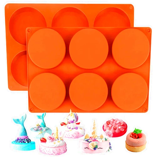 Palksky Silicone Molds for Baking (2 Pack)6-Cavity Large Round Disc Mold/English Muffins Pan/Resin Coaster Mold Non-Stick for Hamburger Chocolate Cake Pie Custard Tart Whoopie Pie Egg Pan