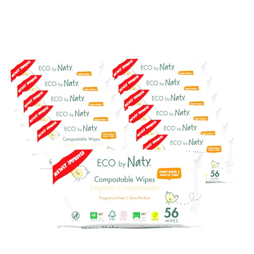 Eco by Naty Baby Wipes Unscented - 100% Compostable and Plant-Based Wipes, Good for Babies and Newborn Sensitive Skin (672 Count - 12 packs of 56)