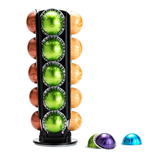 ZCDCP Nespresso Pod Holder for Vertuo Pod Holder Carousel Stand Storage with 360 Degree, Chrome Coffee Pod Holder Organizer for Nespresso Vertuo, 20 Pods