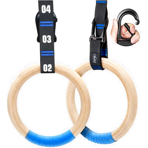 Zingtto Wooden Gymnastic Rings with Adjustable Numbered Straps. 1.1'' Olympic Rings for Core Workout, Crossfit, Bodyweight Training. Home Gym Rings with 8.5ft Exercise Straps and Workout Handles