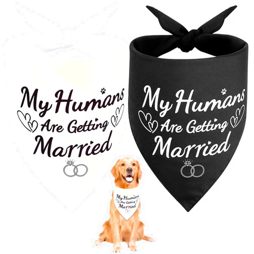 SZEE Wedding Dog Bandanas, My Humans are Getting Married Dog Bandanas for Dogs, Dog Engagement Wedding Party, Pet Wedding Photo Prop Bandana for Engagement, Gifts for Couples (White & Black, X-Large)