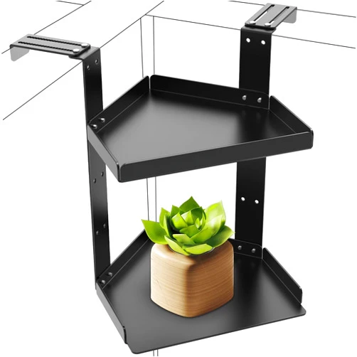Fixirons Office Cubicle Shelf Storage Organizer Accessories Adjustable Cubicle Corner Shelf for Office Decor Cubicle Storage Organizer Rack with Hooks（2 Layers）