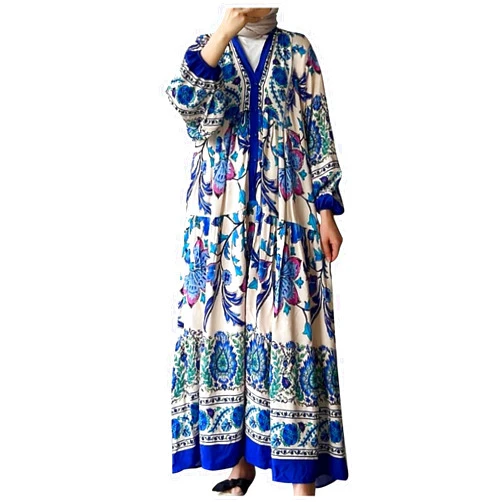 Ruziyoog Abaya Kaftans for Women Boho Floral Modern Elegant Dubai Moroccan Dubai Kaftan Dresses Abaya for Women Muslim Dress