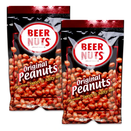 BEER NUTS Original Peanuts - Sweet & Salty Bar Nuts - Gluten Free, Kosher, Low Sodium, On The Go Packaged Peanut Snacks Made In The USA - 4oz Single Serve Bags (Pack of 2)