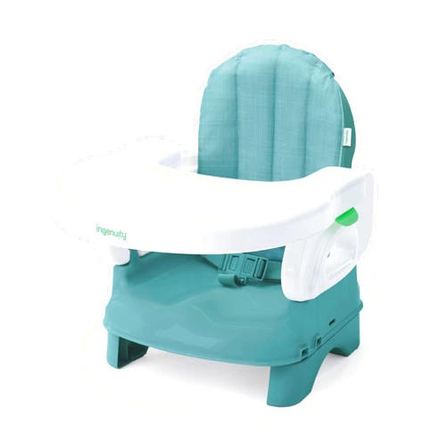 Ingenuity Deluxe Comfort Booster Seat for Kitchen Chair, Compact Fold, Portable, Lightweight, Toddler Booster Seat for Dining Table, from 6 Months to 3 Years – Teal