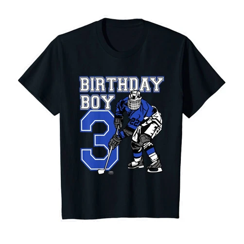 Ice Hockey Birthday Party Shirts and Gifts Kids 3 Year Old Ice Hockey Themed Birthday Party 3rd Boy Gift T-Shirt