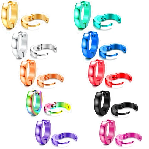 EIELO 10 Pairs Stainless Steel Small Hoop Earrings for Men Women Huggie Earrings Cool Mens Earrings Set Multicolor Huggie Hoop Earrings Piercing Cartilage Helix Lobes Sleeper Hoop Earrings Set 2-4mm