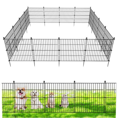 Jinligogo 5 Panels No Dig Decorative Outdoor Garden Fence for Yard, 24 in(H) X 10 ft(L) Animal Barrier Fencing Rustproof Metal Wire Panel Border for Dog, Rabbits, and Patio Temporary Ground Stakes