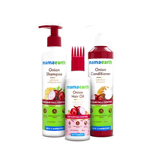 Mamaearth Onion Hair Care Kit - Hair Fall Control with 150ml Onion Oil & Shampoo + Conditioner (250ml Each) | Anti Hair Loss & Growth Formula | 3 Piece Set