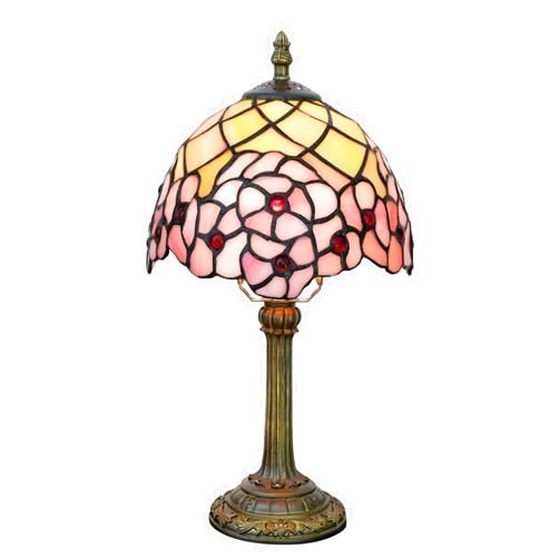 Wecrejoni Tiffany Lamp Stained Glass Table Lamp 8X8X14 Inches Desk Reading Light Decor Beside Bedroom Living Room Home (H-1055- Cherry Blossom)