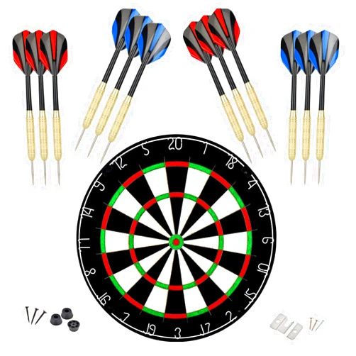 LinkVisions Dartboard with Staple-Free Bullseye, 18g Steel Tip Darts Set,12 Steel Tip Darts 18g, Dartboard Mounting Kits Included