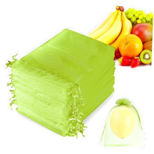 JYSILIYH 100Pcs Fruit Protection Bags 6x8 inch,Organza Fruit Netting Bags,Netting Cover Bags with Drawstring,Garden Plant Fruit Protectors Pest Barrier Bag for Mangoes Tomatoes Fruit Trees Veggies (Green)
