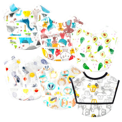 2ooya 6 Pcs Baby Feeding Bibs Toddler Waterproof Bib Set with Crumb Catcher Pocket Infant Adjustable Baby Teething Bib Babies Food Bibs Keepsake Gift for Baby Shower Christmas New Year, 6-12 Months