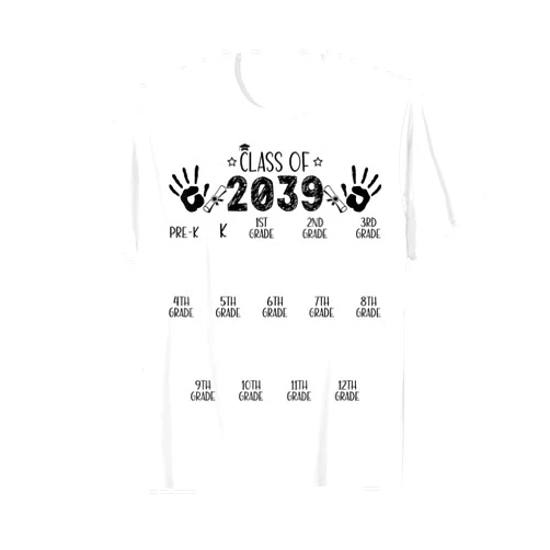 Class 2039 Handprint Back To School Apparel Class of 2039 Grow with Me Pre-k to 12th Grade Handprint T-Shirt