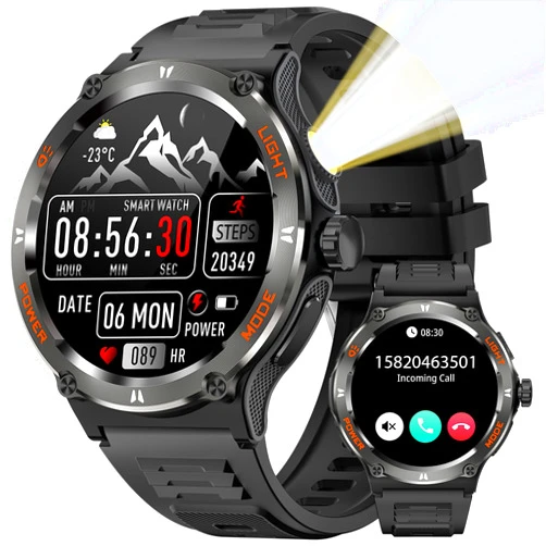Leuceira Military Smart Watches for Men (Make/Answer Call) with Flashlight Compass, 1.53