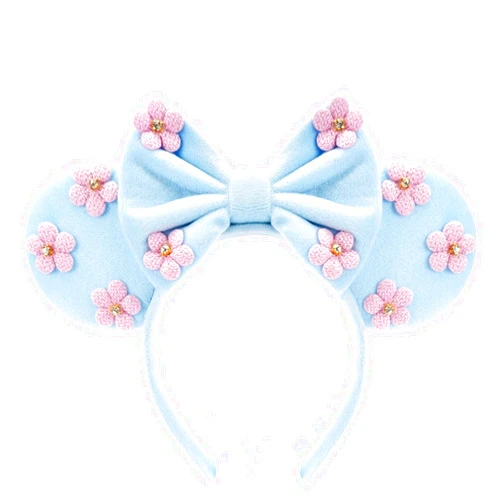 LYLIN Mouse Ears Headbands, Princess Mouse Ears with Sequin Bow for Women Girls Adults, Sparkle Mouse Ears Hair Accessories for Birthday Parties Cosplay Accessories Party Decorations(Blue Flower)