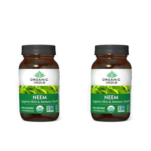 ORGANIC INDIA Neem Herbal Supplement - Supports Skin, Immune, & Liver Health, Detox, Healthy Inflammatory Response, Vegan, Gluten-Free, USDA Certified Organic - 90 Capsules, 2 Pack
