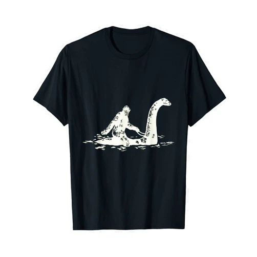 UAB KIDKIS Bigfoot Sasquatch Riding The Loch Ness Monster Funny,Short Sleeve T-Shirt
