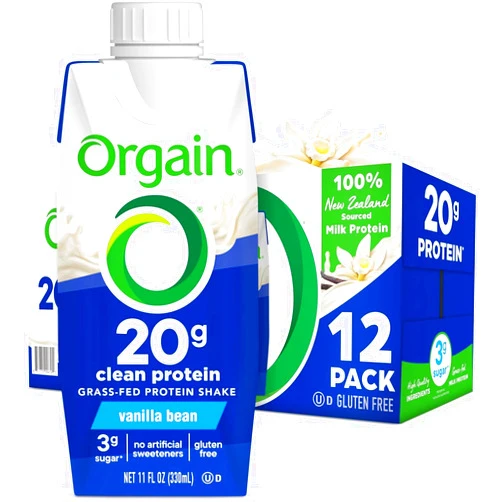 Orgain Clean Protein Shake, Grass Fed Dairy, Vanilla Bean - 20g Whey High Protein, Kosher, Ready to Drink, Low Net Carbs, Gluten Free, No Soy Ingredients, 11 Fl Oz (Pack of 12)