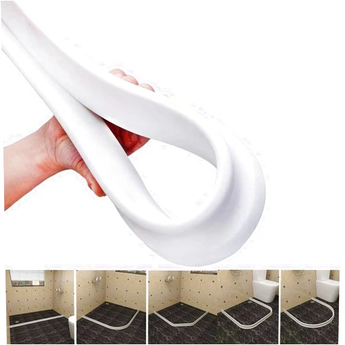 Wezest Silicone Wet Room Bathroom Floor Seal Screen Door Seal Strip Shower Dam Prevents Overflow of Water | Waterproof Self-Adhesive and Bendable Waterproof Strip for Wet and Dry Separation (White-59 inch)