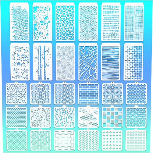 EYUNSTAR 30 Pcs Abstract Layering Stencils for Painting, Mixed Media Spray Paint Stencils Reusable Geometric Stencils Plastic Abstract Christmas Painting Templates for Painting on Wall Drawing Art Canvas Bake