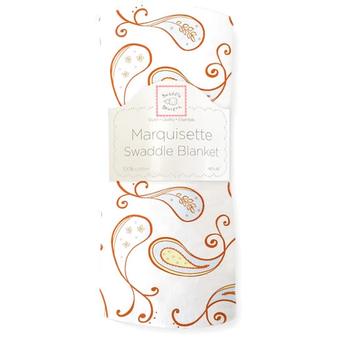 SwaddleDesigns Marquisette Swaddling Blanket, Premium Cotton Muslin, Pastel Blue Paisley