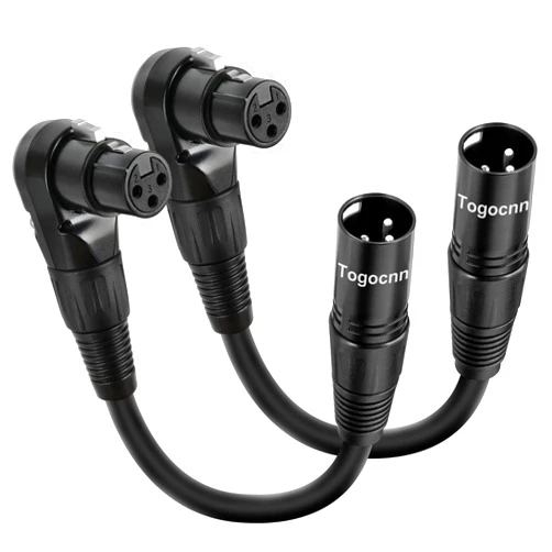 Togconn 2-Pack XLR Microphone Extension Cable Adapter 0.6 Feet, 90 Degree XLR Female to Straight XLR Male 3-Pin Mic Connector for Speaker, Recording Studio, Mic Mixer, Audio Interface, Amplifier, More