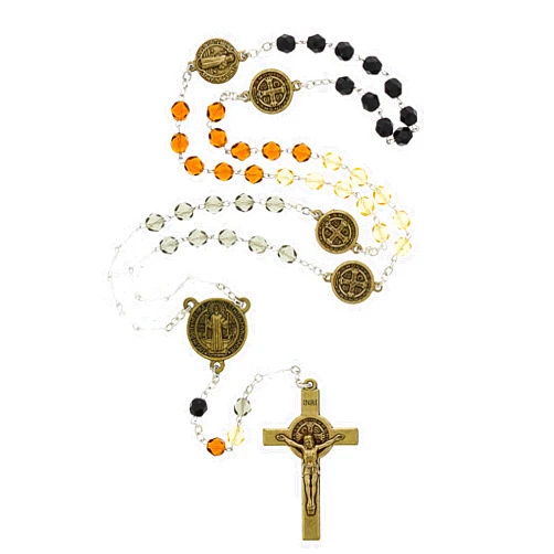 Cana Collection St Benedict Rosary Norcia Multicolor Glass Beads Made in Italy Boxed