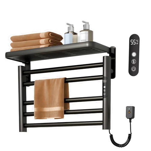 MiniInTheBox Heated Towel Rack for Bathroom, Towel Warmer with Top Shelf, Wall Mounted Towel Warmer Rack with Timer and Temperature Adjustments(Black, 7 Bars)
