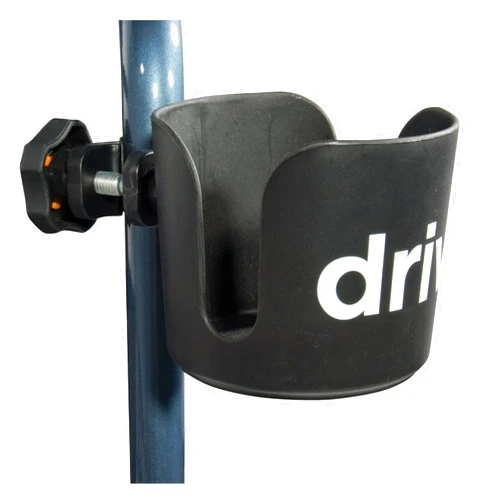 Drive Medical Universal Clamp-On Cup Holder For Walker, Rollator, & Wheelchair, 3 x 3 Inch, Black