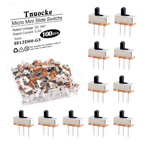 Tnuocke 100PCS 3mm High Knob Vertical Micro Mini Slide Switchs,3 Pin 2 Position 1P2T SPDT Toggle Switches Panel Mount DC 50V 0.5A
