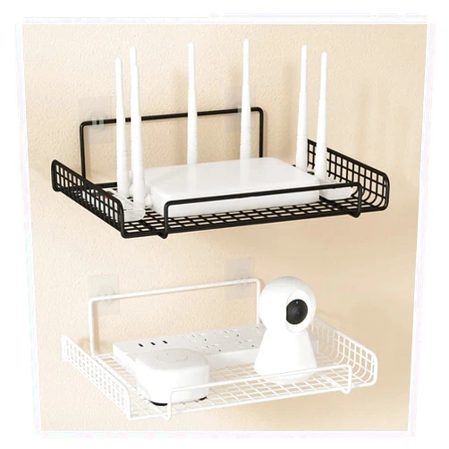 MADPIE Wall Mounted WiFi Router Shelf, Server Rack Shelf, Metal Router Storage Rack Organizer, Hollow Grid at The Bottom,for Home Living Room Bedroom Cable Boxes DVD Player Games Consoles TV Box