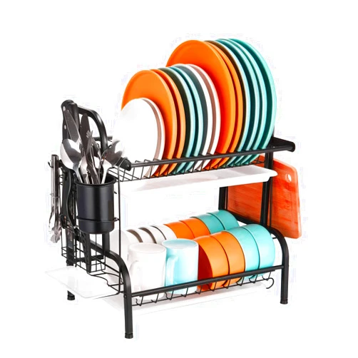 Cheflaud 2 Tier Dish Drying Rack, Kitchen Dish Rack Drainboard Set,Large Capacity,Rust-Proof,Dish Drainer with Cutting Board Holder,Utensils Holder,Dish Racks for Kitchen Counter Storage Organizer