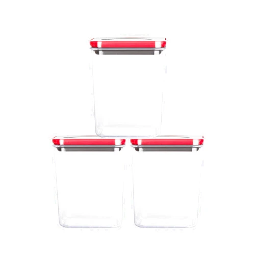 Neoflam Airtight Smart Seal Food Storage Container (Set of 3, Square) | Crystal Clear Body | Modular, Stackable, Nestable Design | Easy to Clean, BPA Free (1.4 L, 47.3 oz)