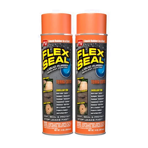 Flex Seal, 14 oz, 2-Pack, Terracotta, Stop Leaks Instantly, Waterproof Rubber Spray On Sealant Coating, Perfect for Gutters, Wood, RV, Campers, Roof Repair, Skylights, Windows, and More