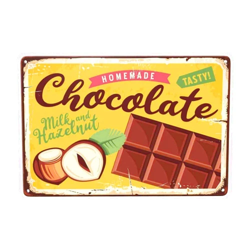 LOVEJIA Chocolate Sign Vintage Metal Tin Sign Wall Decor, Homemade Milk And Hazelnut Candy Store Metal Signs Tin Signs for Bar Pub Club Man Cave 8 x12 inch ((CTP-24)