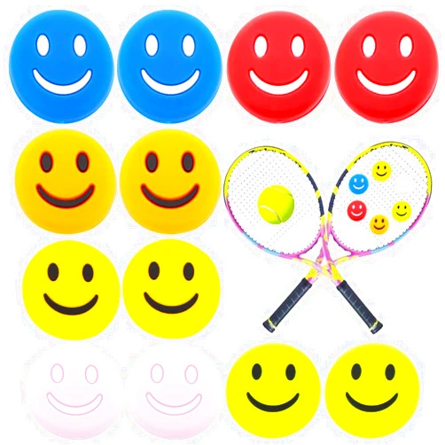 DQITJ 12 Pcs Tennis Racquet Dampeners, Cute Round Shape Rubber Tennis Racket Damper Shock Absorber, Tennis Vibration Dampener with 6 Colors