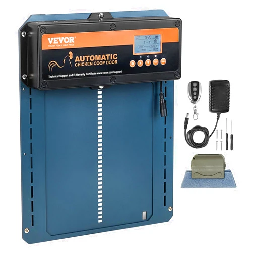 VEVOR Automatic Chicken Coop Door, Auto Chicken Door Opener with Timer & Light Sensor Aluminum Chicken Coops Door with Remote Control and LCD Screen, 4 Modes Opening, Battery or DC Powered