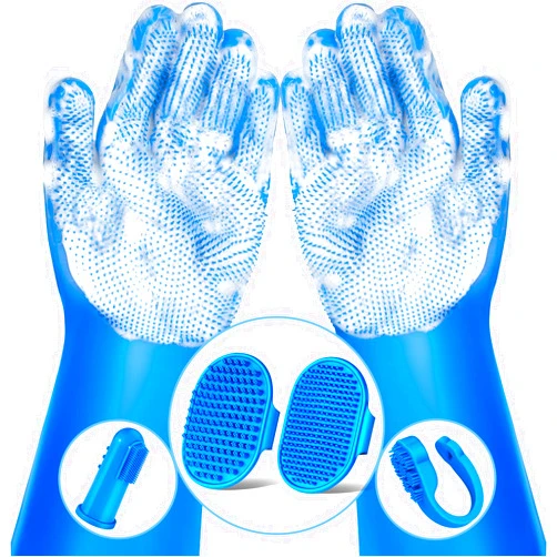 Augwind 6PCS Pet Grooming Kit | Dog Washing Gloves | Dog Bath Brush | Dog Toothbrush Finger | Dog Bath Gloves | Dog Shampoo Brush | Pet Grooming Gloves | Cat Bathing Supplies | Dog Bath Supplies