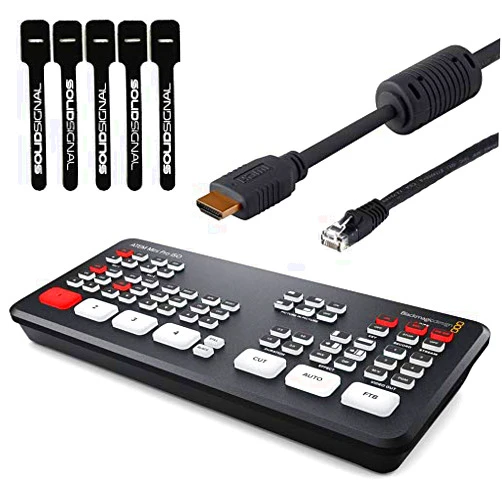 Blackmagic Design ATEM Mini Pro ISO HDMI Live Stream Switcher Bundle with 6’ HDMI Cable, 7’ Cat5e Cable, and 5-Pack of SolidSignal Cable Ties (SWATEMMINIBPRISO)