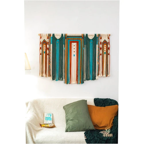Handmade Bohemian Art Decoration, Macraweave Tapestry, Modern Wall Rug Tie-Dye Macrame Wall Hanging Large Bohemian Yarn Tapestry Macrame Home Décor W~ 47 in H~31 in (TYPE A)