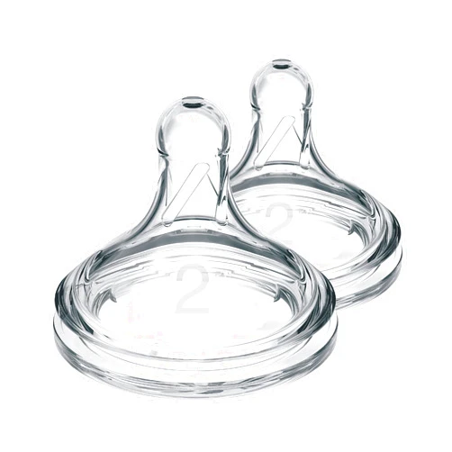 Dr. Brown's Natural Flow Level 2, Wide-Neck Baby Bottle Silicone Nipple, Medium Flow, 3m+, 100% Silicone, 2 Count (Pack of 1)