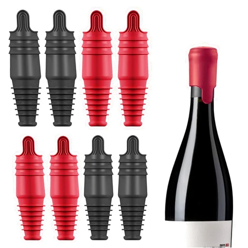 SisBroo Silicone Wine Stopper Reusable Wine Bottle Stopper, 8Pcs Champagne Stoppers for Bottles, Food Grade Rubber Wine Stoppers for Wine Bottles (Black+Red)