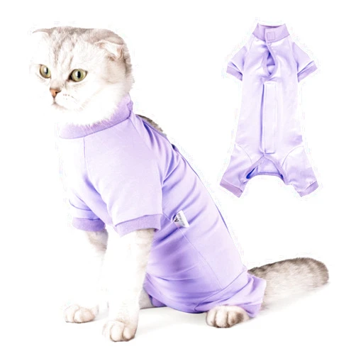 HEYWEAN Cat Professional Surgical Recovery Suit for Abdominal Wounds Skin Diseases, After Surgery Wear, E-Collar Alternative for Cats, Home Indoor Pets Clothing (Purple, M)