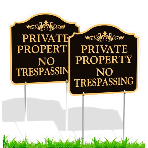 Ayifan Large No Trespassing Signs Private Property with Metal Stake, Aluminum, Includes Yard Stakes for Easy Installation, Waterproof,12 x 12 Inches (2 Pack)