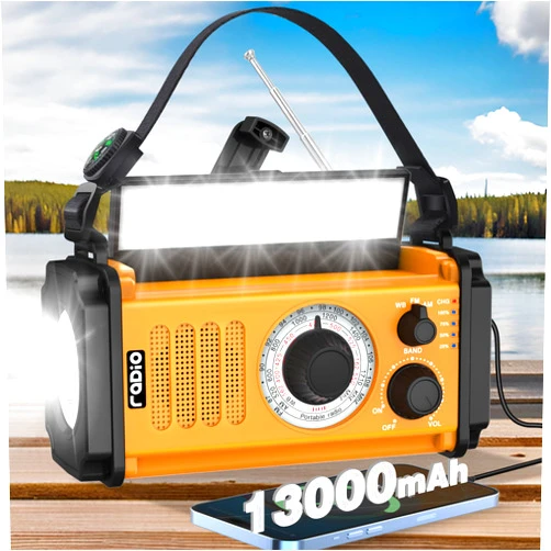 AXYEBI 48100mWh Emergency Crank Weather Radio,5-Way Powered Solar Hand Crank NOAA/AM/FM Radio,Portable Radio,Flashlight&Reading Lamp,Phone Charger,SOS,Compass for Hurricane Storm Camping Outdoor Survival Kit