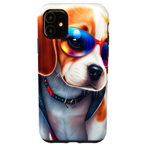 Funny and Cute Dog Lover Unique Digital Art iPhone 11 Cute Adorable Beagle Puppy with Sunglasses Comic Digital Art Case