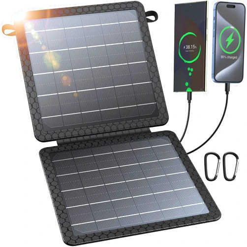 BLAVOR 10W Portable Solar Charger(5V/2A Max), Small Foldable Solar Panel with USB-C USB-A Outputs Compatible with Cell Phone Tablet, IPX4 Waterproof for Camping, Hiking, Backpacking