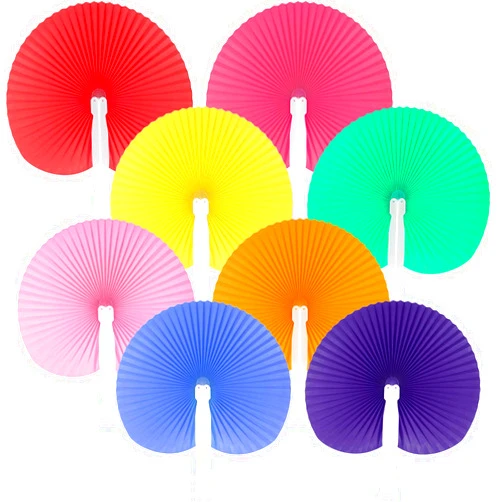 Pangda 24 Pack Folding Fans Round Paper Fans Assortment with Plastic Handle for Wedding Favor Party Bag Filler (Multicolor)